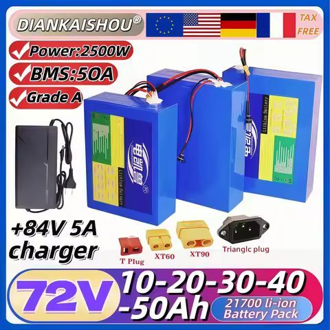 With 50A BMS 0-3000W 21700 Lithium battery pack 72V 50Ah 40Ah 30Ah 20Ah 10Ah For E-tools motorcycle 