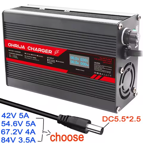 OHRIJA DC 36V 48V 5A Lithium Charger 42V 54.6V 5A For 13S 48V Li-ion Battery Charger DC2.5 Connector