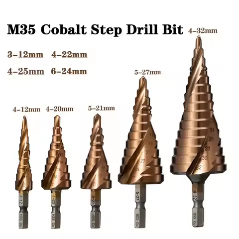M35 5% Cobalt Step Drill Bit HSS-Co Cone Hex Shank Metal Drill Tool Hole Cutter 3-12/4-12/4-20/4-22/
