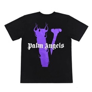 เสื้อยืดแขนสั้นทรงหลวมสไตล์ยูนิเซ็กซ์ VLONE PALM ANGELS Miami Angel Fire Big V สำหรับฤดูร้อน 2018 ผ้