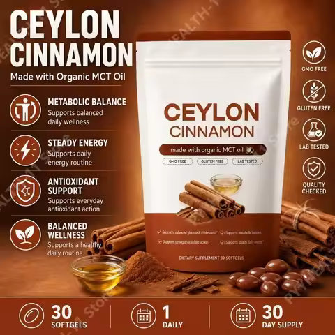 Ceylon Cinnamon Softgels with Organic MCT Oil, Metabolic Balance & Antioxidant Support for Men and W