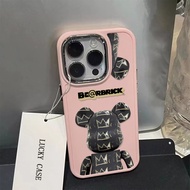 Cool Violent Bear Pattern Phone Case Compatible for IPhone 14 15 13 12 11 Pro Max Xr X Xs Max 7 8 SE 2020 Metal Lens Protector Shockproof Soft Silicone Back Cover