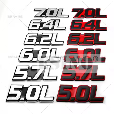Car Styling 3D Metal Chrome Zinc Alloy Adhensive Emblem 5.0L 5.7L 6.0L 6.2L 6.4L 7.0L Body Trunk Fen