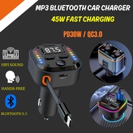 AKSESORI LORI CHERAS JAYA MP3 Bluetooth Car Charger 45W QC3.0 Fast Charging Dual USB Type-C LED Volt