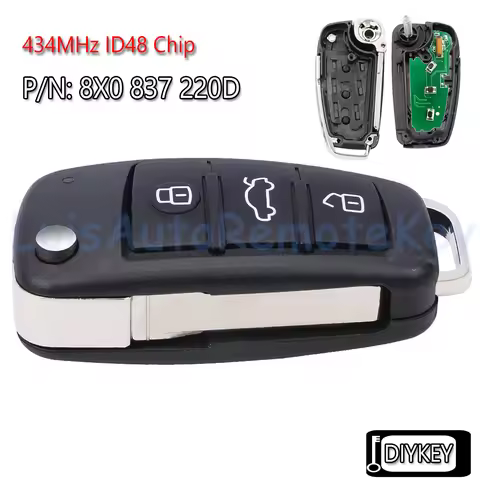 3 Buttons Flip Remote Car Key Fob 434MHz ID48 Electronic Chip Replacement for Audi A1 Q3 TT R8 P/N: 