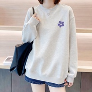 Loose University t Autumn Winter Women's Clothing Long Sleeve Top Large Size Brushed Round Neck Swea