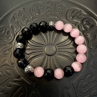 【Original】 Chrome hearts Natural obsidian pink Crystal bracelet single loop Cross bracelet