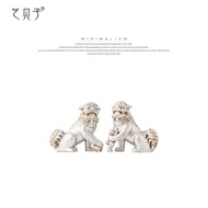 Lion to Bookcase Study Model Room New Chinese Retro Kirin Art Shellfish Ornaments Soft Decorations D