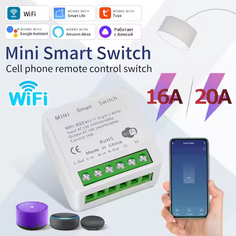 16A 20A Tuya WiFi Smart Switch 2-way Control Mini Smart Breaker Work With Smart Life Alexa Google Ho