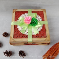 MERAH (R25) Red Gold Carved Paper Ribbon Food Container 20cm and 25cm| Woven bamboo box food contain