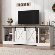 70 Inch Tv Stand For 70/75/80 Inch Tvs, Entertainment Center Storage Cabinets With Sliding Barn Door
