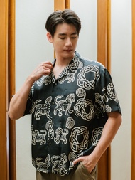 (JUN) Kham Hawana เสื้อเชิ้ตแขนสั้นฮาวานา Grey Tiger Pattern