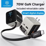 HAGIBIS Retractable USB C CHARGER FOLDABLE PLUG 70W GaN Wall Charger With LED Display Fast Charging 