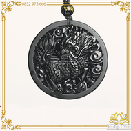 Mặt Dây Chuyền Kỳ Lân Vượng Khí Bản Tròn Đá Obsidian Đen Cao Cấp - Pháp Tâm