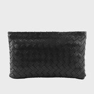 BOTTEGA VENETA 新款小羊皮及小牛皮大格編織手拿包 (黑色)