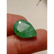 Batu Zamrud Asli 8.95 carat 17 X 12 X 5 MM FACETED PEAR Cut Translucent ZAMBIA Green Emerald+ IKAT CINCIN