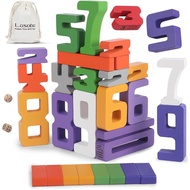 Wooden Number Building Blocks, Large Digit Blocks 1-10, 30 Pcs Math Blocks Number Toys for Kids, Edu