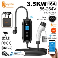 feyree Type2 Portable EV Charger 5m Cable with WIFI APP Control 16A 3.5KW Set Charging&DelayTime for