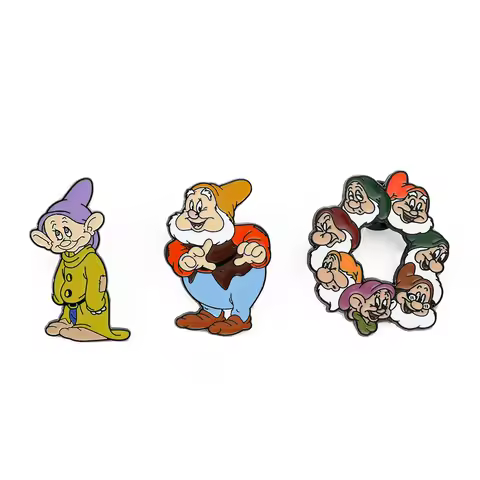 3 Pcs Anime Snow White and the Seven Dwarfs Brooch Fashion Grumpy Enamel Lapel Badge Backpack Shirt 