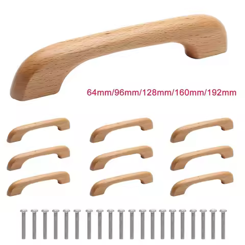 10 Pcs Natural Wood Cabinet Pulls Handles Solid Wood Handles for Kitchen Drawers 64mm/96mm/128mm/160