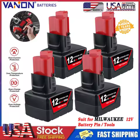 VANON 1/2/4Pack 12Ah M12 Replace for Milwaukee 12V 48-11-2412 48-11-2450 Battery Pin Suit for Milwau