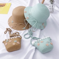 Cute Daisy Flower Summer Kids Sun Hats Weaving Crochet Cross Bag Beach Hats Wide Brim Straw Floppy Loli Vintage Bucket Caps H4