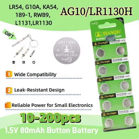 High Quality 10-200Pcs AG10/LR1130H Alkaline Button Battery LR54 L1131 389A D189 1.55V Coin Cell For
