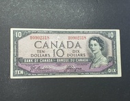 (加拿大老紙- 加拿大風景系列) 1954年加拿大10元  流通美品  原裝紙凹凸紋  (靚號- HD 0902318)