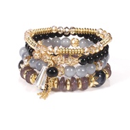 Gelang Manik a Bohemia 4 Keping / Set Boleh Ditindan Untuk Wanita Loket Kristal Berbilang Lapisan Se