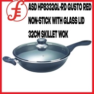 ASD HP8332GL-RD GUSTO RED NON-STICK WITH GLASS LID 32CM SKILLET WOK