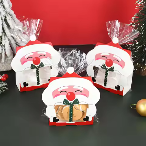 8/16Pcs Christmas Santa Claus Cookie Bag Candy Box Nougat Gift Packaging Supplies 2026 Xmas New Year
