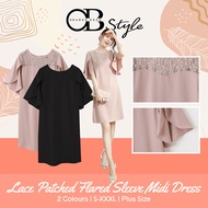 OB DESIGN ★ LACE PATCHED FLARED SLEEVE MIDI DRESS ★ 2 COLOR ★ S-XXXL SIZE ★ PLUS SIZE ★0723