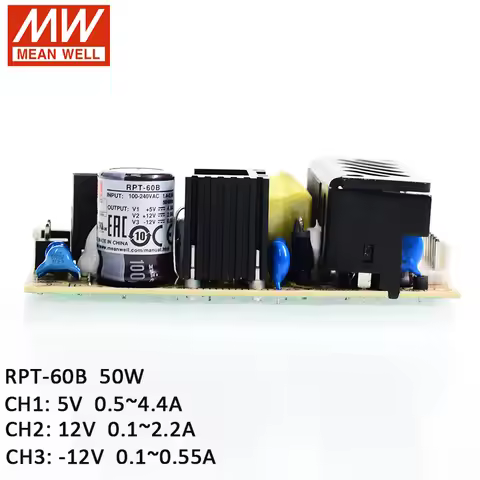 RPT-60B Meanwell 50W Triple Ouput Circuit Board PCB Switched Power Supply 110V/220VAC to 5V 12V -12V