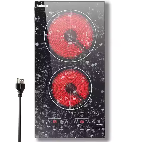 Karinear Portable Electric Cooktop 2 Burners, 110v Plug in Electric Stove Top, Countertop Use or Bui