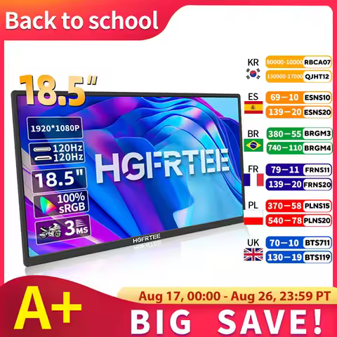 HGFRTEE 18.5inch Portable Monitor 120Hz RGB100% With VESA Hole & Back bracket Laptop Extended Displa