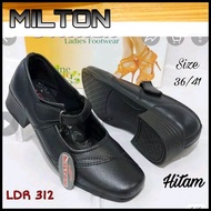 Sepatu Pantofel Hak Wanita Heels Wedges Kantor Sekolah Kerja Paskibra Hitam Putih Polos Milton LDR T