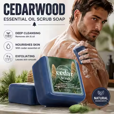 Atlantic Cedar Men's Soap 70g Natural Essential Oil Scrub Bar Deep Cleansing Wood Fragrance Handmade