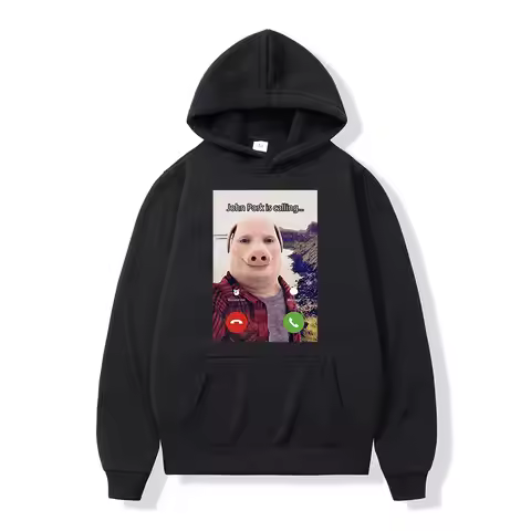 John Pork Is Calling Answer Call Phone Hoodie Humor Funny Pig Meme Graphic Hoodies Fashion Long Slee