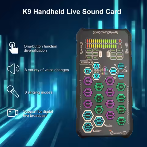 K9 Handheld Live Sound Card Sound Board Set with Voice Change for Podacsting Broadcasting Singing Re