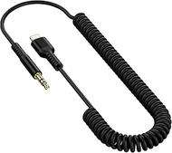 iPhone Aux Cord, Aux to 3.5mm Coiled Lightning Cable Auxiliar Audio Male Cable for iPhone 14 Pro Max