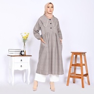 Gamis Vintage Casual Midi Dress Muslimah Jumbo Motif Kotak All Size