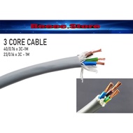 3 CORE CABLE 40/0.76 * 3C-1M / 23/0.16 * 3C - 1M 100% Pure Full Copper 3 Core Flexible Wire Cable PVC