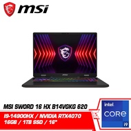 MSI Sword 16 HX B14VGKG 620 (16" QHD+ IPS 240Hz|I9-14900HX|16GB DDR5|1TB SSD|Nvidia RTX4070|Win11|2 