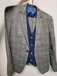 格紋男西裝外套三件套