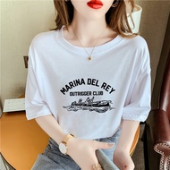 100% Cotton Summer T-shirt Women's Woman tshirt Short-sleeved Oversized 4XL Cartoon Print Letter Shi