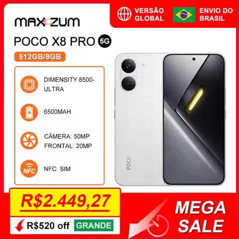 Poco X8 PRO 5G, 512GB/8GB Versão Global, Smartphone MediaTek Dimensity 8500-Ultra, Bateria 6500mAh,