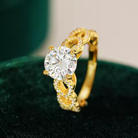 au9999 pure gold classic four-prong cluster set 2 carat moissanite diamond ring 18K real gold D colo