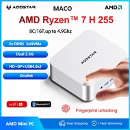 AOOSTAR MACO Mini PC AMD Ryzen 7 H 255 DDR5  M.2 SSD Fingerprint unlocking OCulink Dual USB4 BT5.2 D