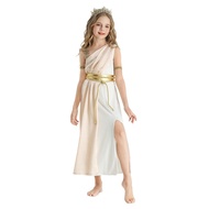 [Ready Stock Hot Sale] Halloween Children's Dress Ancient Cleopatra Athena Costume Greek Goddess Med