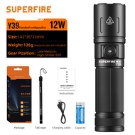 SUPERFIRE Y39 High Power Rechargeable led Flashlight 8400K Portable Zoomable Tactical Torch Recharge